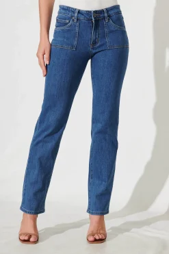 Discount Grande Mid Rise Straight Leg Jean In Mid Blue Denim Bottoms|Denim