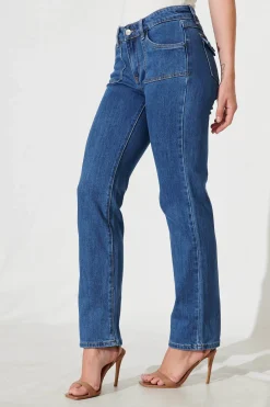 Discount Grande Mid Rise Straight Leg Jean In Mid Blue Denim Bottoms|Denim