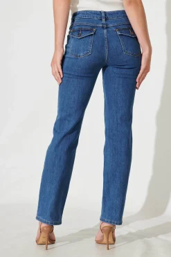 Discount Grande Mid Rise Straight Leg Jean In Mid Blue Denim Bottoms|Denim