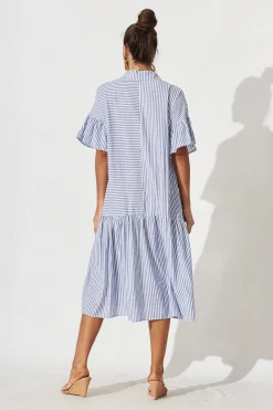 Outlet Gwennie Midi Shirt Dress In Blue And White Stripe Cotton Dresses|Casual