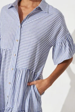 Outlet Gwennie Midi Shirt Dress In Blue And White Stripe Cotton Dresses|Casual