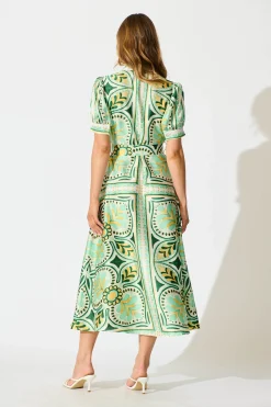 Discount Halswell Maxi Shirt Dress In Green And Yellow Tile Print Dresses|Casual