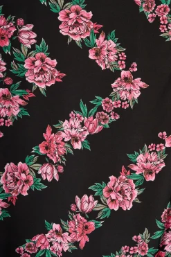Best Harlee Midi Shirt Dress in Black with Pink Floral Dresses|Casual