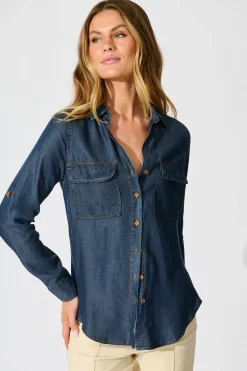Fashion Harlow Shirt in Dark Blue Chambray Tops|Casual