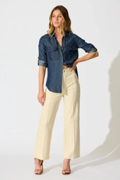 Fashion Harlow Shirt in Dark Blue Chambray Tops|Casual