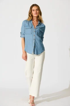 Fashion Harlow Shirt in Light Blue Chambray Tops|Casual