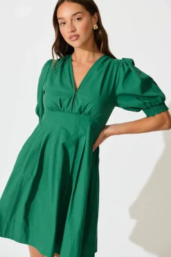 Discount Hazel Dress in Emerald Green Cotton Dresses|Casual