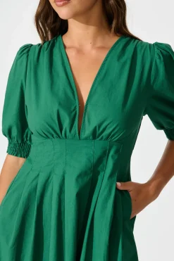 Discount Hazel Dress in Emerald Green Cotton Dresses|Casual