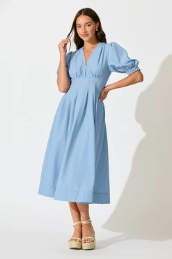 Hot Hazelina Midi Dress in Blue Dresses|Casual
