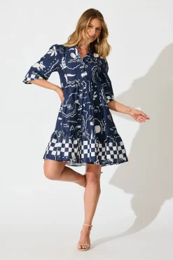 Online Heartvale Smock Dress in Navy with White Cotton Dresses|Casual