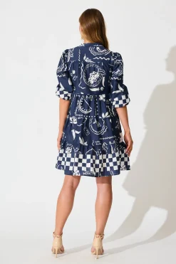 Online Heartvale Smock Dress in Navy with White Cotton Dresses|Casual