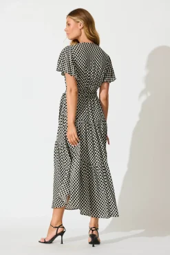 New Heidi Maxi Dress in Black and Cream Geometric Print Dresses|Casual