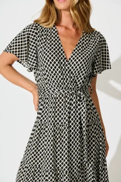 New Heidi Maxi Dress in Black and Cream Geometric Print Dresses|Casual