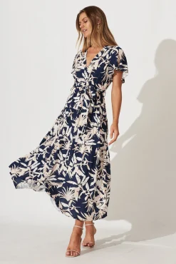 Outlet Heidi Maxi Dress In Navy Leaf Print Dresses|Casual
