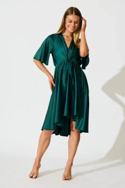 Outlet Helsinki Dress In Emerald Green Satin Dresses|Party