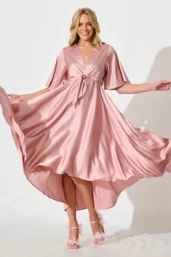 Best Helsinki Maxi Dress In Dusty Rose Satin Dresses|Party