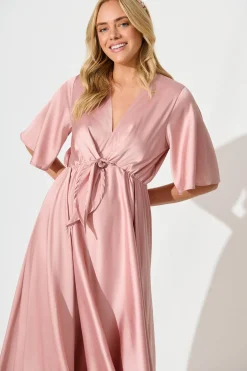 Best Helsinki Maxi Dress In Dusty Rose Satin Dresses|Party