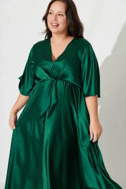 Outlet Helsinki Maxi Dress In Emerald Green Satin Dresses|Party
