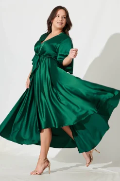 Outlet Helsinki Maxi Dress In Emerald Green Satin Dresses|Party
