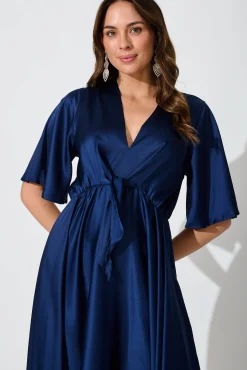 Online Helsinki Maxi Dress In Navy Satin Dresses|Party