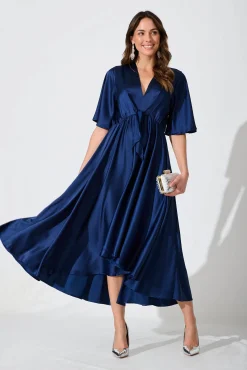 Online Helsinki Maxi Dress In Navy Satin Dresses|Party