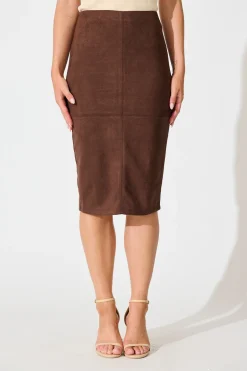 Fashion Hold Tight Midi Skirt in Brown Suedette Bottoms|Skirts & Shorts