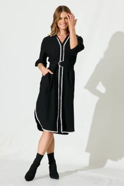 New Honey Midi Shirt Dress In Black Cotton Dresses|Casual
