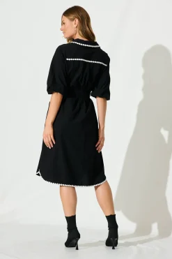 New Honey Midi Shirt Dress In Black Cotton Dresses|Casual