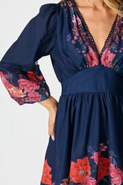 Hot Horizon Bloom Dress in Navy Floral Cotton Blend Dresses|Party