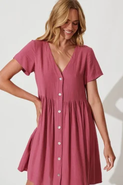 Clearance Horizon Smock Dress In Deep Rose Linen Blend Dresses|Casual