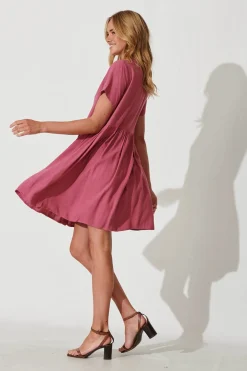 Clearance Horizon Smock Dress In Deep Rose Linen Blend Dresses|Casual