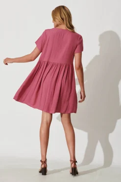 Clearance Horizon Smock Dress In Deep Rose Linen Blend Dresses|Casual