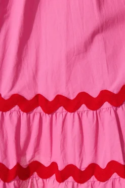 Clearance Idol Midi Sundress In Pink With Red Ric Rac Trim Cotton Dresses|Casual