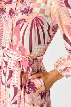 Online Imagination Midi Shirt Dress in Pink Patchwork Floral Dresses|Casual