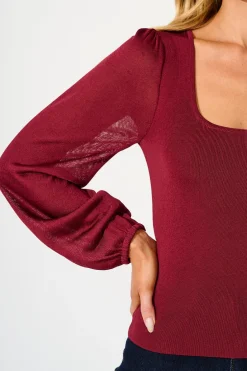 Discount In Your Arms Knit Top in Wine Tops|Knitwear