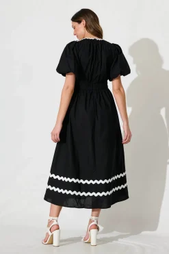 Sale Indi Maxi Dress In Black With White Ric Rac Trim Cotton Dresses|Casual