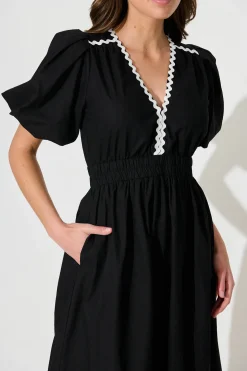 Sale Indi Maxi Dress In Black With White Ric Rac Trim Cotton Dresses|Casual