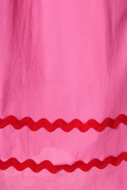 Fashion Indi Maxi Dress In Pink With Red Ric Rac Trim Cotton Dresses|Casual