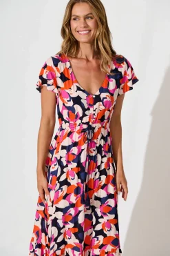 Hot Ingra Maxi Dress In Navy With Multi Print Dresses|Casual