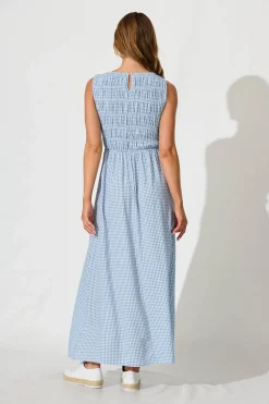 Hot Ionia Maxi Dress in Blue and White Gingham Dresses|Casual