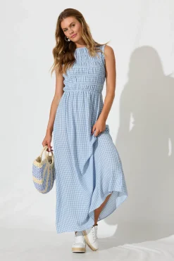 Hot Ionia Maxi Dress in Blue and White Gingham Dresses|Casual