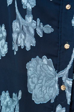 Outlet Irene Shirt in Navy with Blue Floral Burnout Chiffon Tops|Party & Occasion