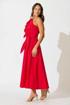Hot Irisa Maxi Dress in Red Cotton Wedding Guest