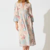 Best Izara Midi Dress in Pink and Blue Placement Linen Blend Dresses|Party