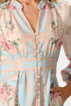 Best Izara Midi Dress in Pink and Blue Placement Linen Blend Dresses|Party