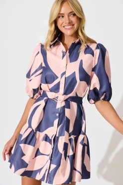 Outlet Janae Shirt Dress In Blue with Blush Print Dresses|Party
