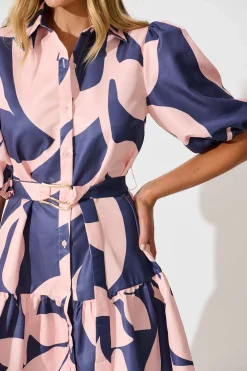 Outlet Janae Shirt Dress In Blue with Blush Print Dresses|Party