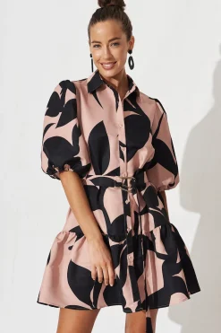 Online Janae Shirt Dress In Brown With Black Print Dresses|Party