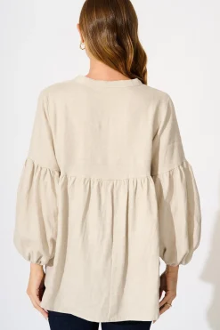 New Jasper Top in Beige Linen Tops|Casual