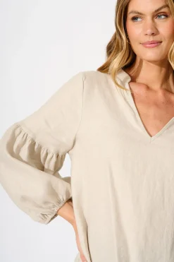 New Jasper Top in Beige Linen Tops|Casual